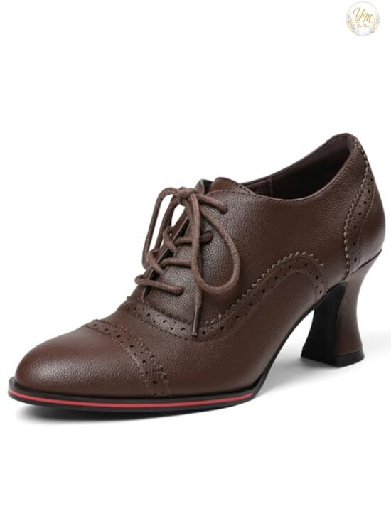 Shoes - Vintage Wingtip Oxfords Chunky Heel Lace Up Brogues Booties